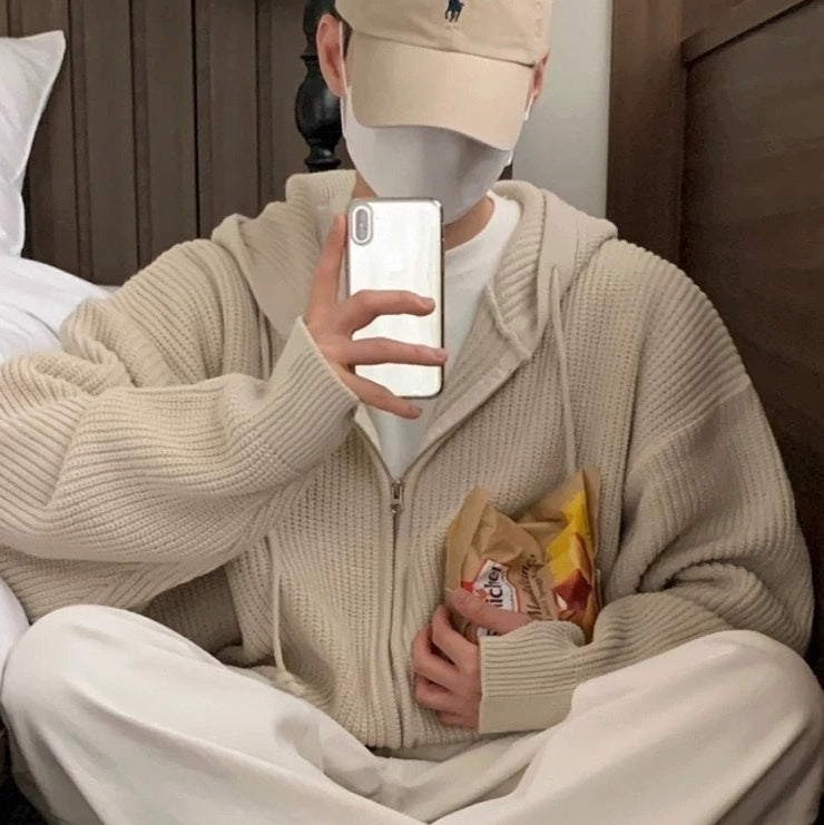 Idle Style Hooded Sweater Coat Men's Loose High Sense