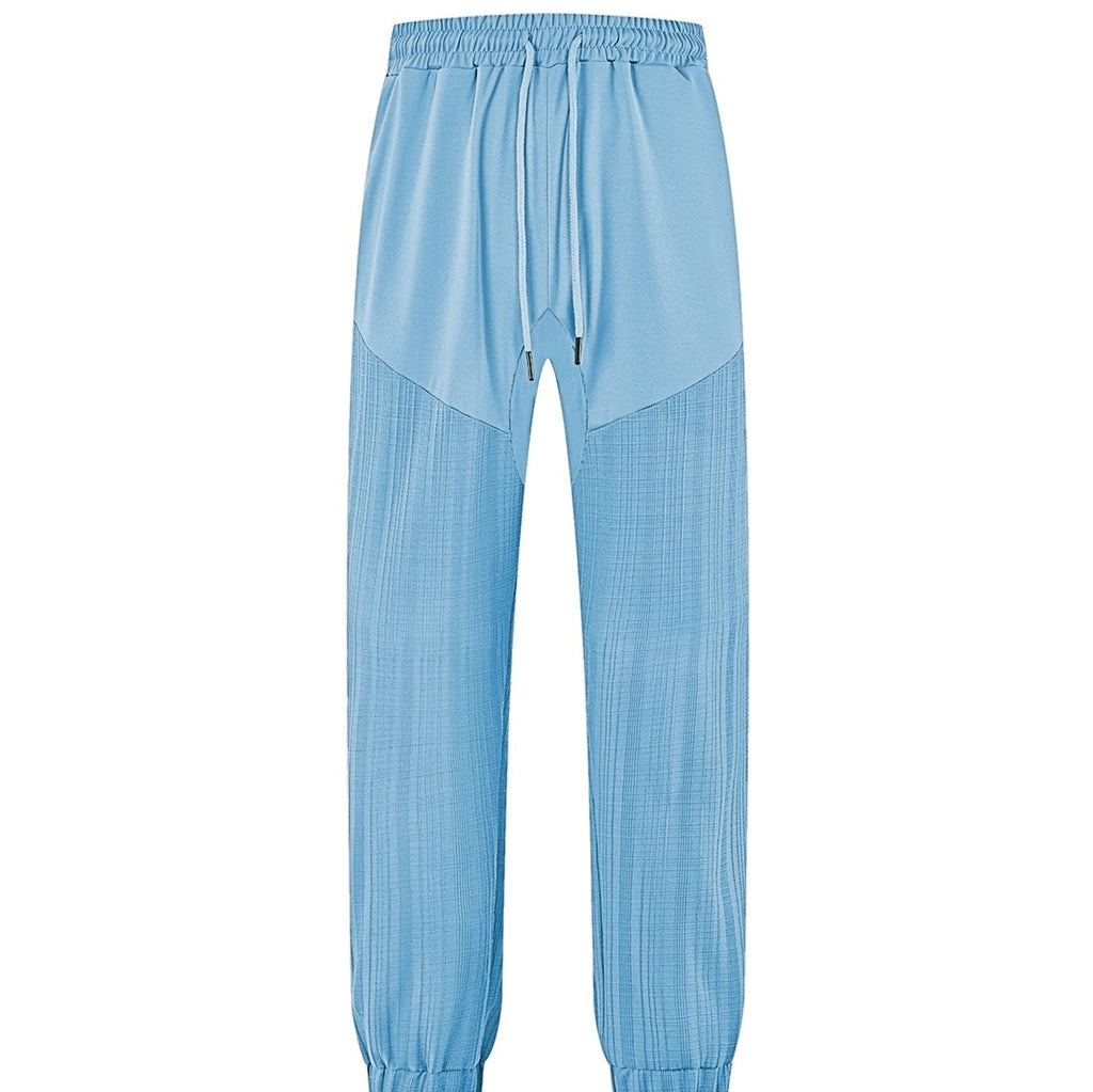 Simple Loose Thin Linen-style Sporty Drawstring Patchwork Men's Sweatpants