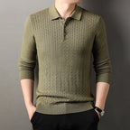 Autumn New Twisted Floral Polo Long Sleeve Loose Casual Bottoming Sweater For Men