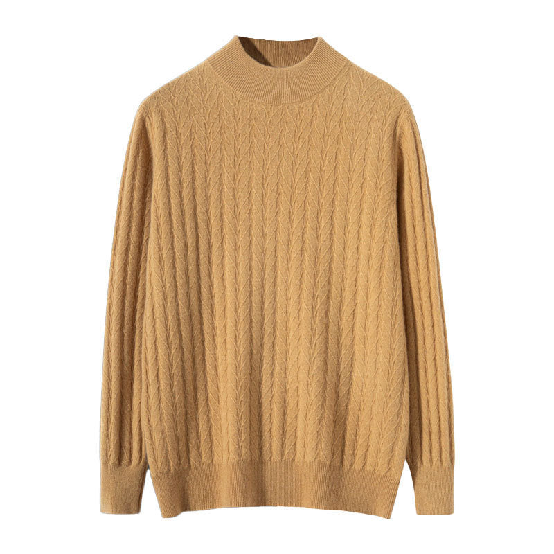 Thickened Wheat Jacquard Cashmere Sweater Men's Half-high Collar Solid Color Sweater