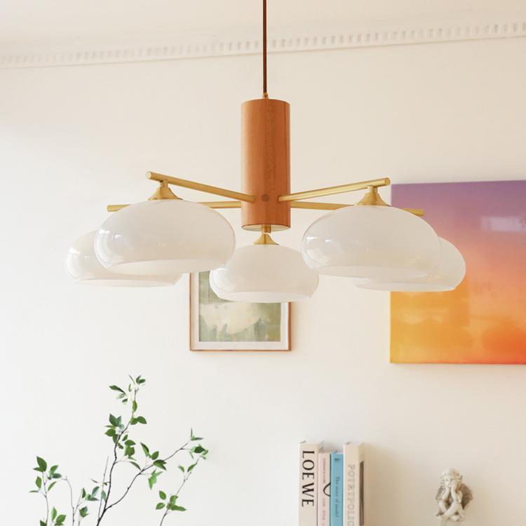 Log Style Glass Cover Chandelier Cream Bedroom Lamps