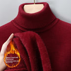 Men's Versatile Knitted Turtleneck Solid Color With Fur Sweater