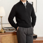 Men's Stand Collar Zippered Wool Sweater
