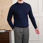 Solid Color Knitted Cotton Breathable Round Neck Long Sleeve T-shirt
