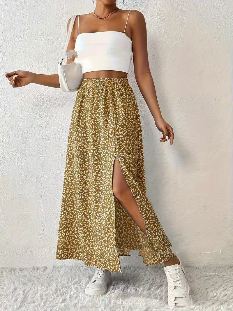 Women's Fashionable With Side-slit Printed Skirt