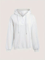 Women's Spring And Autumn Solid Color Zipper Shoulder Drawstring Casual Hoodie