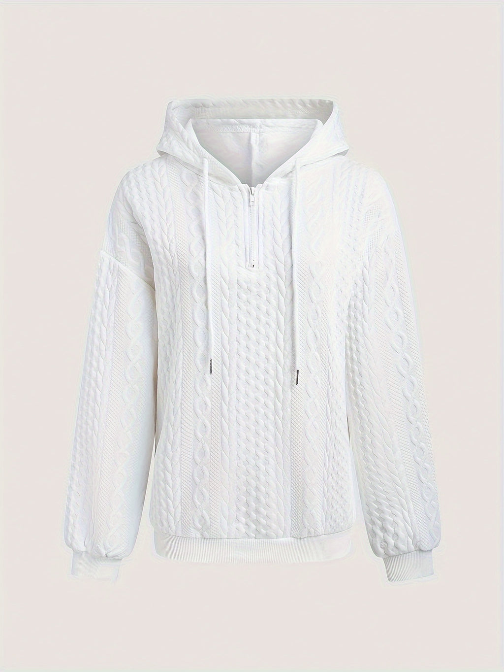 Women's Spring And Autumn Solid Color Zipper Shoulder Drawstring Casual Hoodie