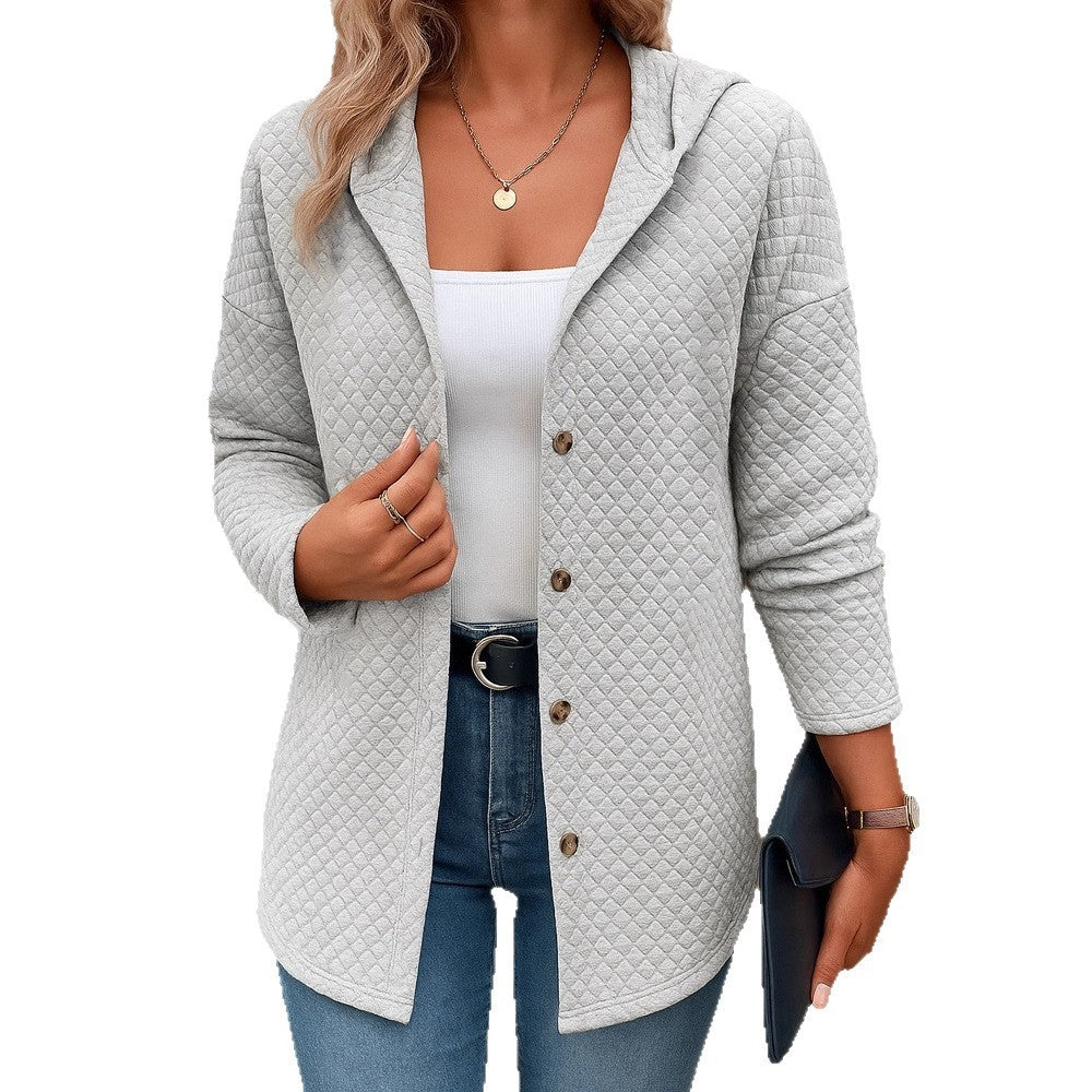 Women's Casual Loose Fashion Plaid Long Sleeve Cardigan Hoodie Coat