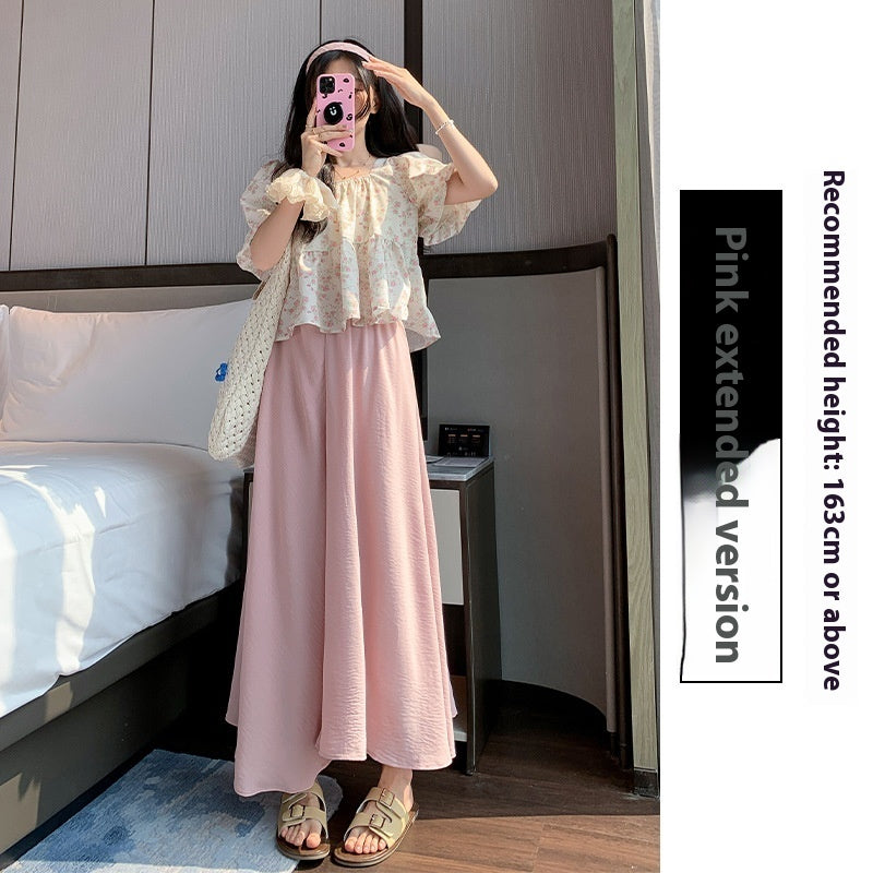 Ice Silk Leggings Skirt Women's Thin High Waist Drooping Casual Wide-leg Pants