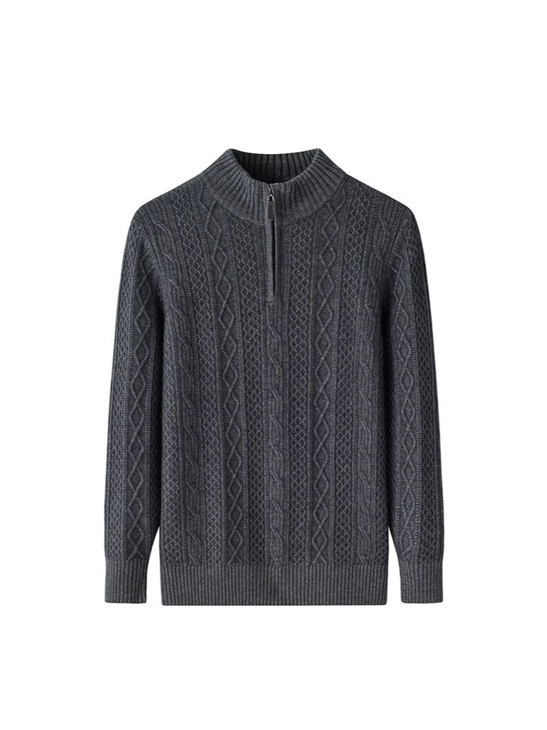 Half Turtleneck Zipper Twisted Flower Sweater Long Sleeve Knitwear