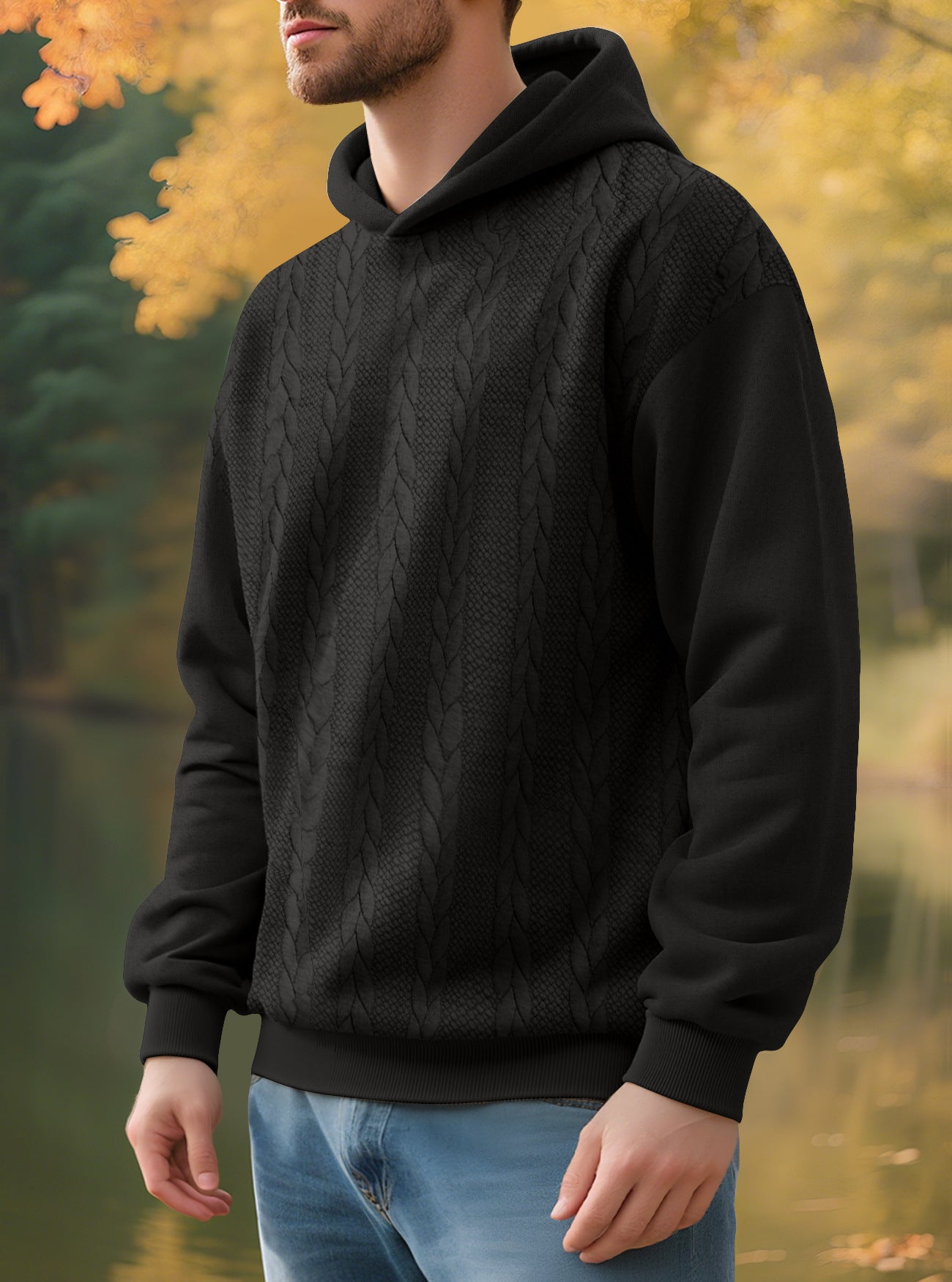 Men's Casual Thick Jacquard Hooded Sweatshirt