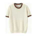 Round Neck Pure Wool Sweater Men's Short Sleeve Early