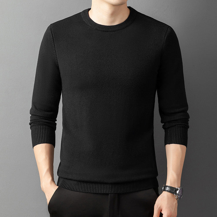 Core-spun Yarn Round Neck Semi-high Collar Knitted Sweater