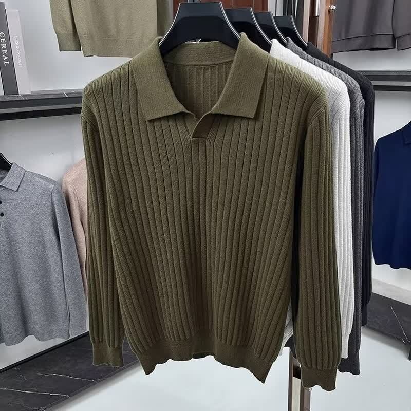 Men's Solid Color Cable Knit Collar Warm Sweater