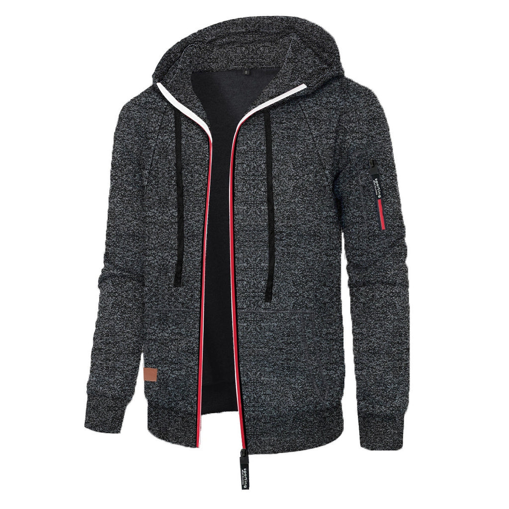 Men's Sports Fitness Casual Jacquard Sweater Hooded Coat