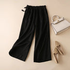 High Waist Side Lace-up Retro Art Elastic-waist Casual Pants For Women
