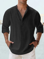 Men's Linen Stand-up Collar Long Sleeve T-shirt Loose Undershirt