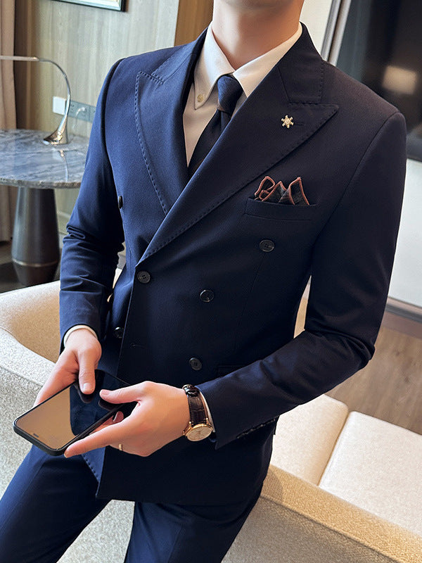 Double Breasted Business Slim Fit Casual Two-piece Suit
