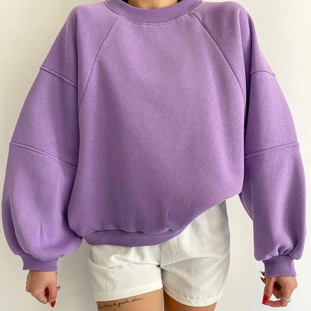 New Round Neck Stitching Long-sleeved Pure Sweater For Women