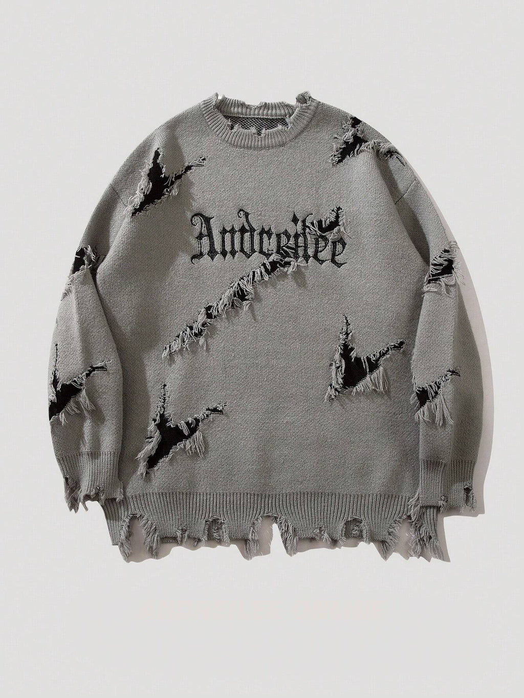 New Personality Street Jacquard Ripped Frayed Vintage Loose Sweater