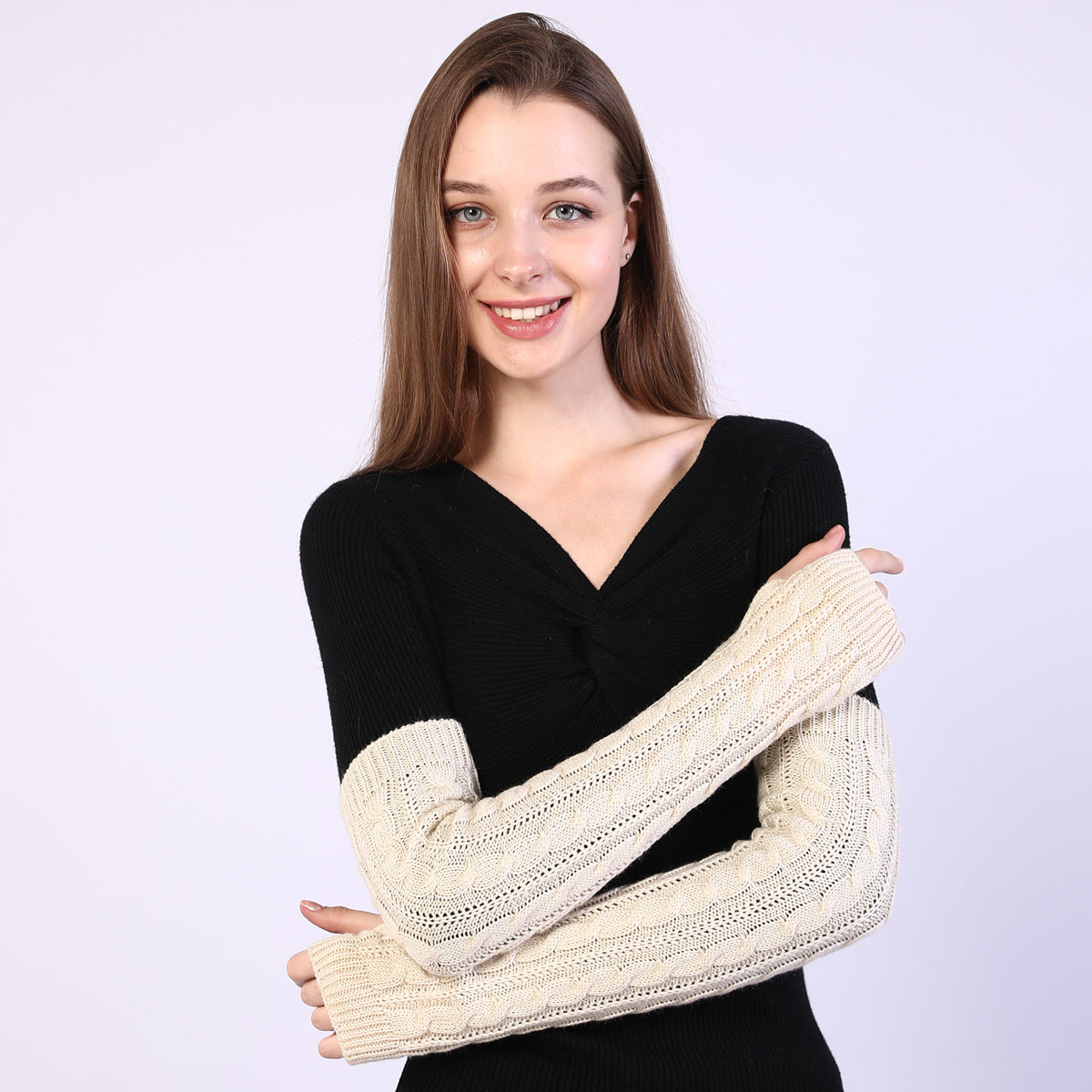 Twist Knit Warm Fingerless Sleeve Arm Cover