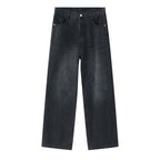 Korean Style Retro Half Elastic Waist Loose Straight Jeans Men's American Style