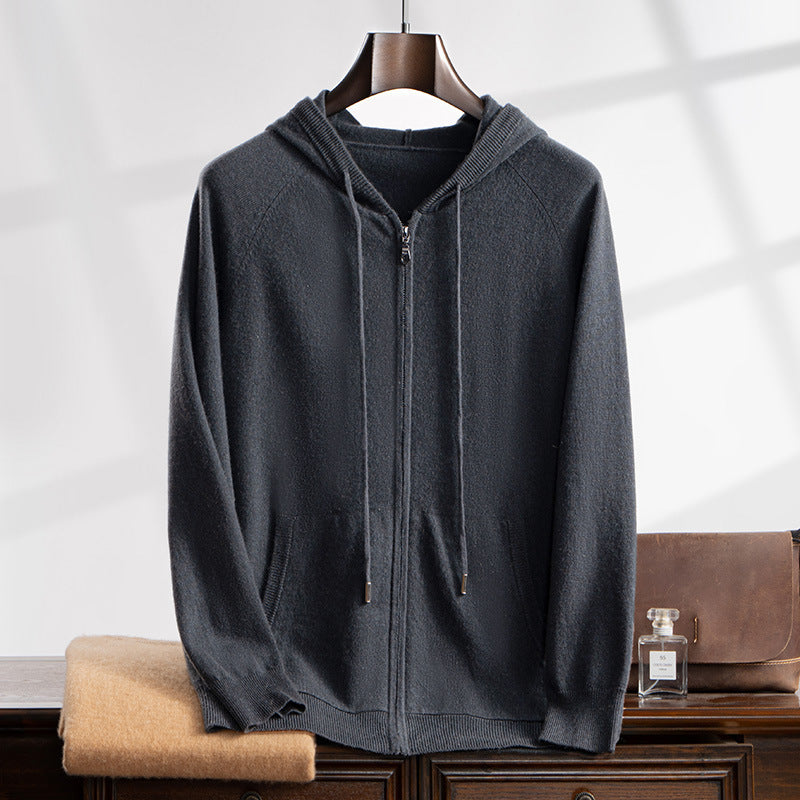 Men's Cashmere Hoodie Zip-Up Knit Cardigan Jacket