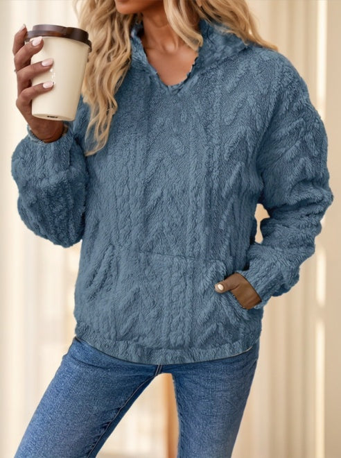 Olid Teddy Bear Textured Hoodie Casual Long Sleeve Kangaroo Pocket Hoodie Sweatshirt