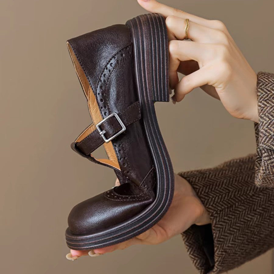 Casual Sheepskin Hollow Flower Flat Heel Loafers Women's Autumn Shoes Round Toe