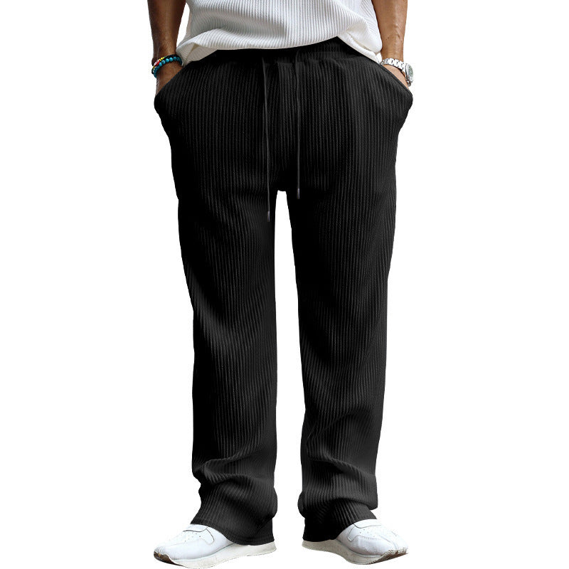 Men's Casual Loose Striped High Waist Straight Pants