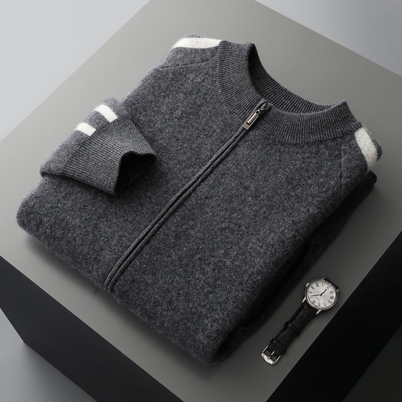 Fashionable All-match Casual Woolen Sweater Four Flat Air Layer Thickened Half Turtleneck Pure Wool Cardigan