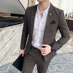 Autumn Men's Plaid Suit Business Casual Two-piece Suit