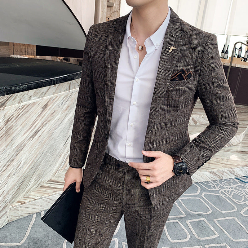 Autumn Men's Plaid Suit Business Casual Two-piece Suit