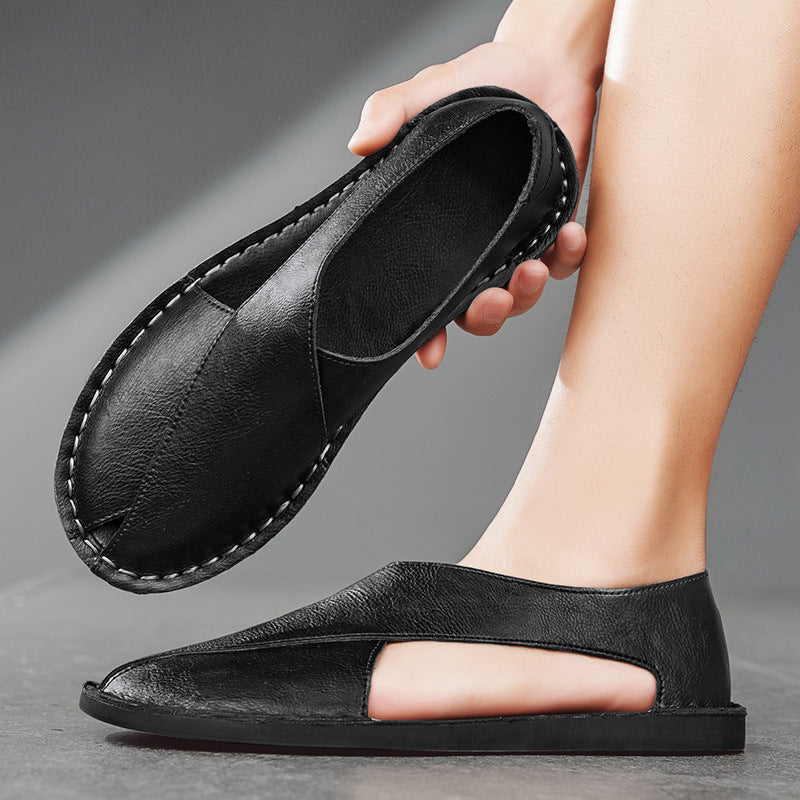 Genuine Leather Breathable One Pedal Beach Sandals