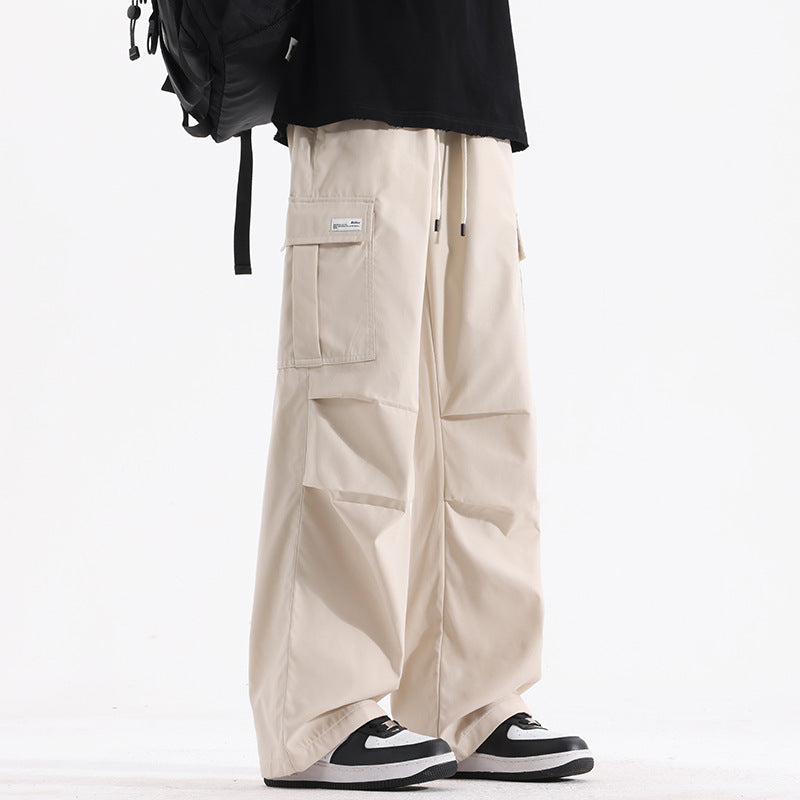 Couple American Retro High Street Fashionable Pleated Straight Cargo Pants