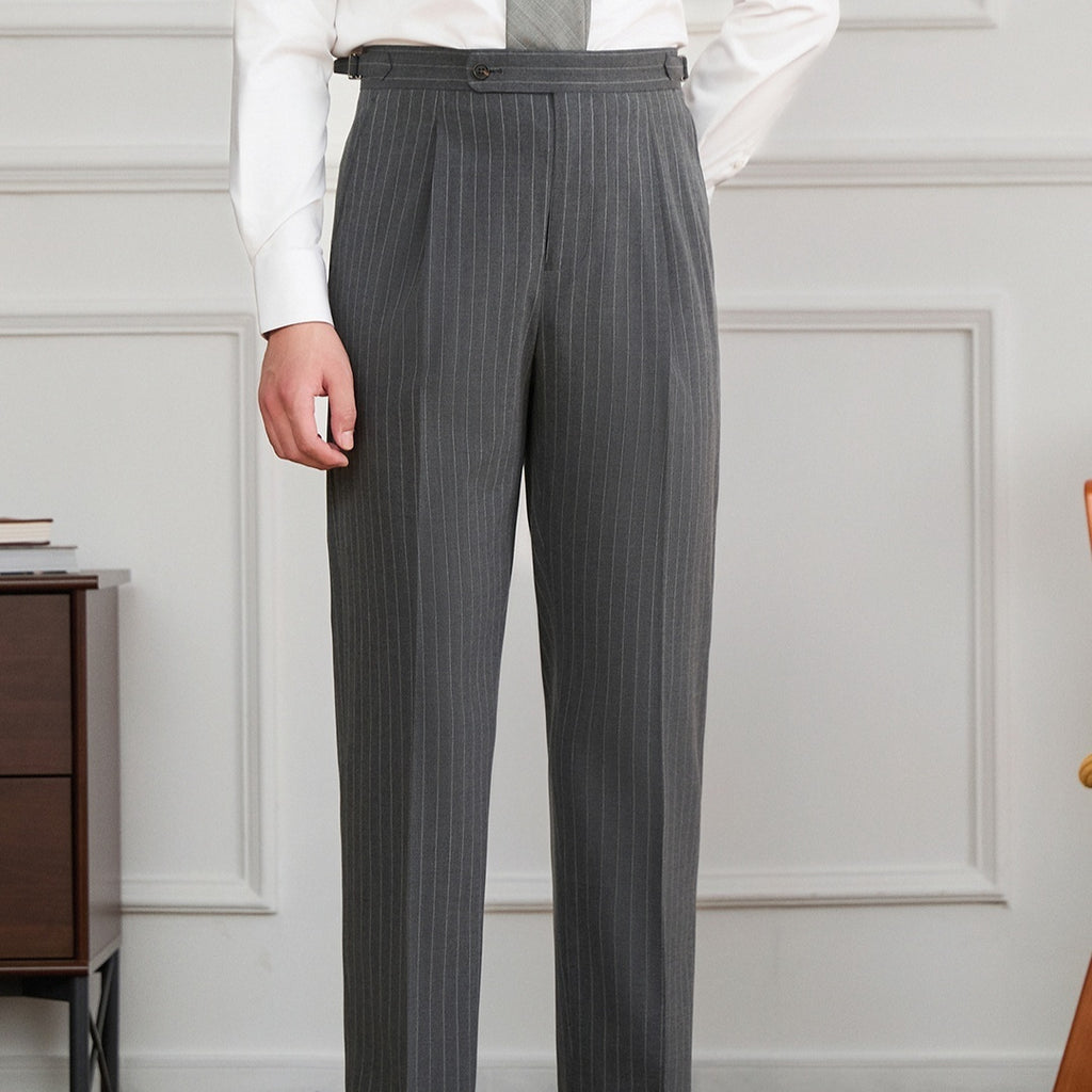 Italian Retro Men's Neapolitan Stripes High-waisted Trousers