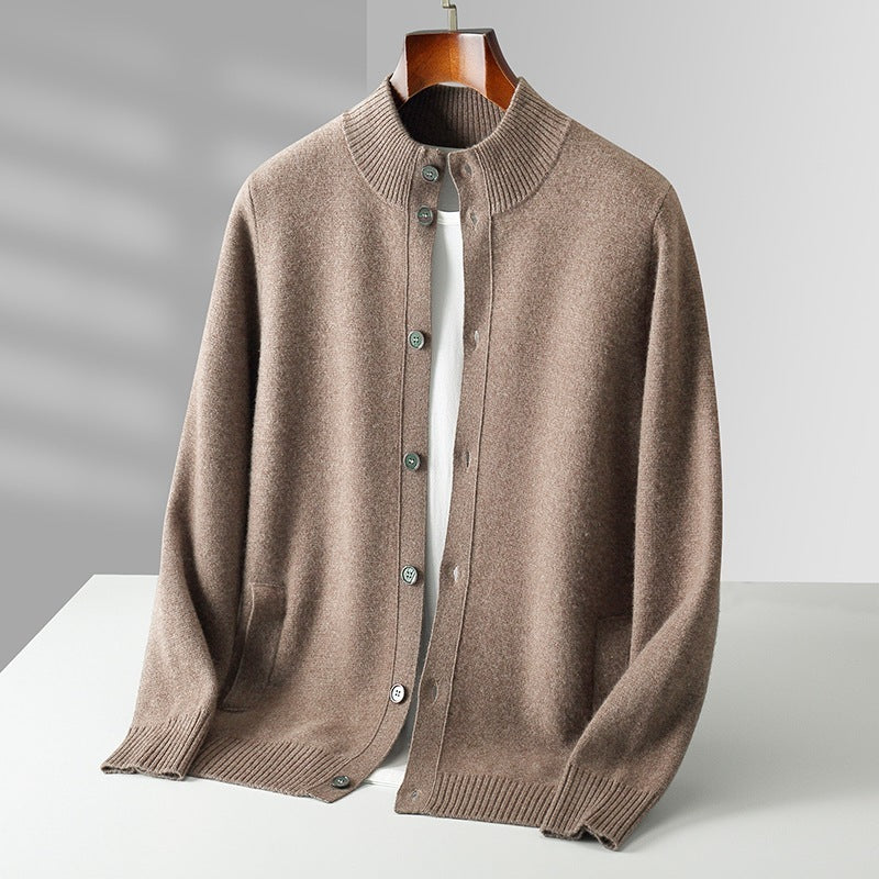 Pure Wool Men's Stand Collar Simple Sweater
