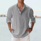 Men's Linen Stand-up Collar Long Sleeve T-shirt Loose Undershirt