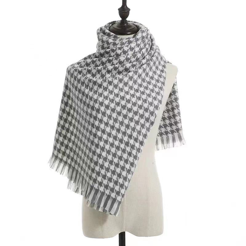 Cashmere Warm Tassel Shawl Thick Houndstooth Scarf