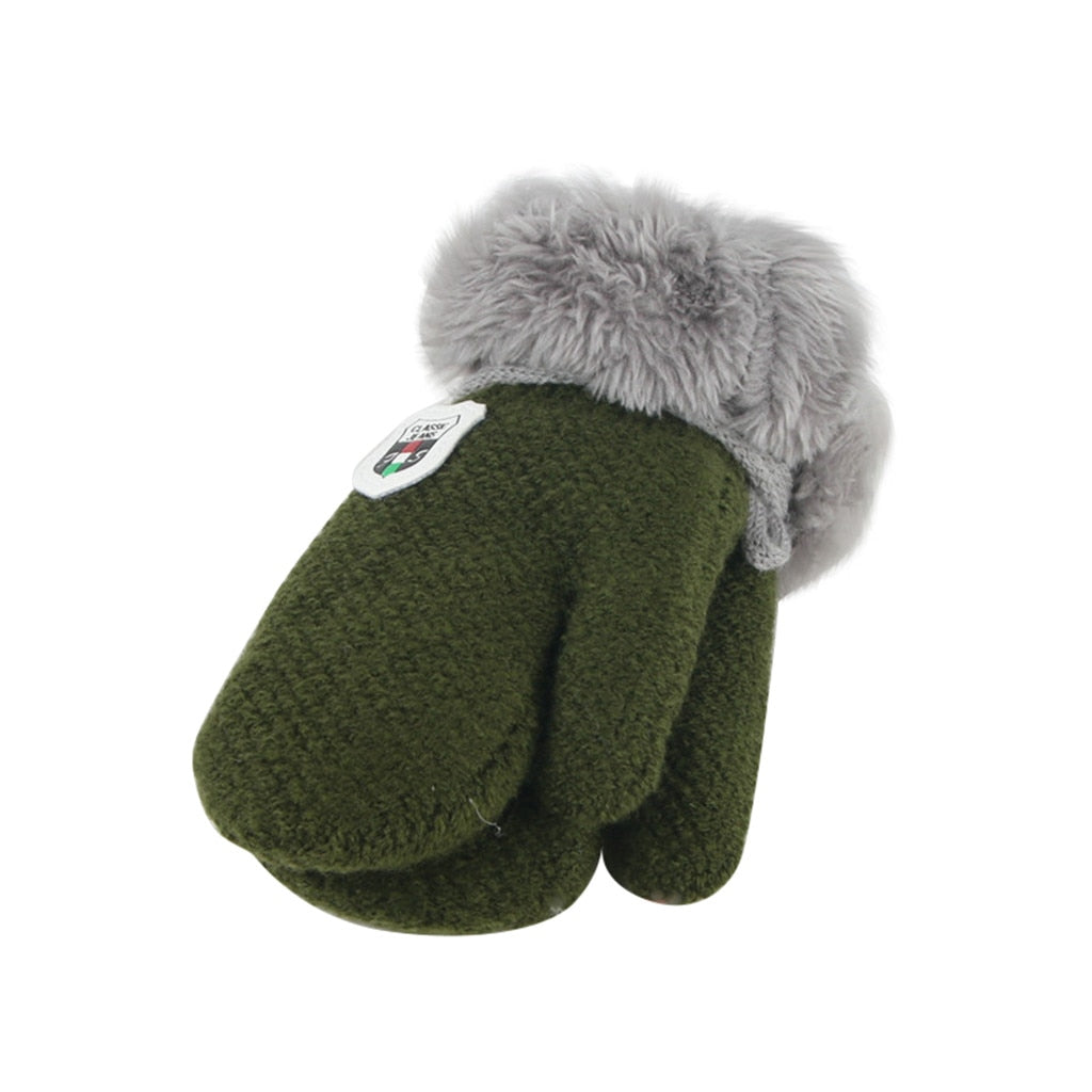 Winter Warm Labeling Mittens Kids Knitted Thicken