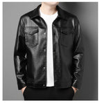 Men's Lapel Trend Lightweight Printed Leather Jacket