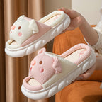 Piggy Cute Couple Open Toe Linen Cotton Linen Slippers