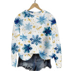 Christmas Cat Hat Snowflake Print Women's Round Neck Sweatshirt