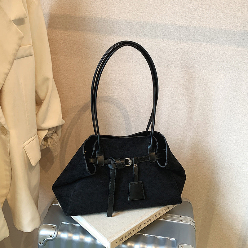 Retro High-grade Matte Large Capacity Tote Bag Suede Shoulder Commuter Bag
