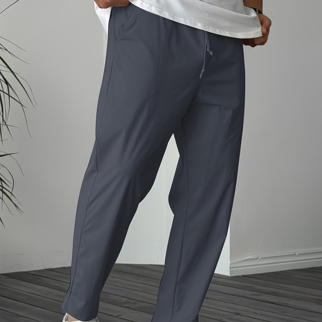 Men's Pure Color Ribbon Pocket Casual Drawstring Trousers