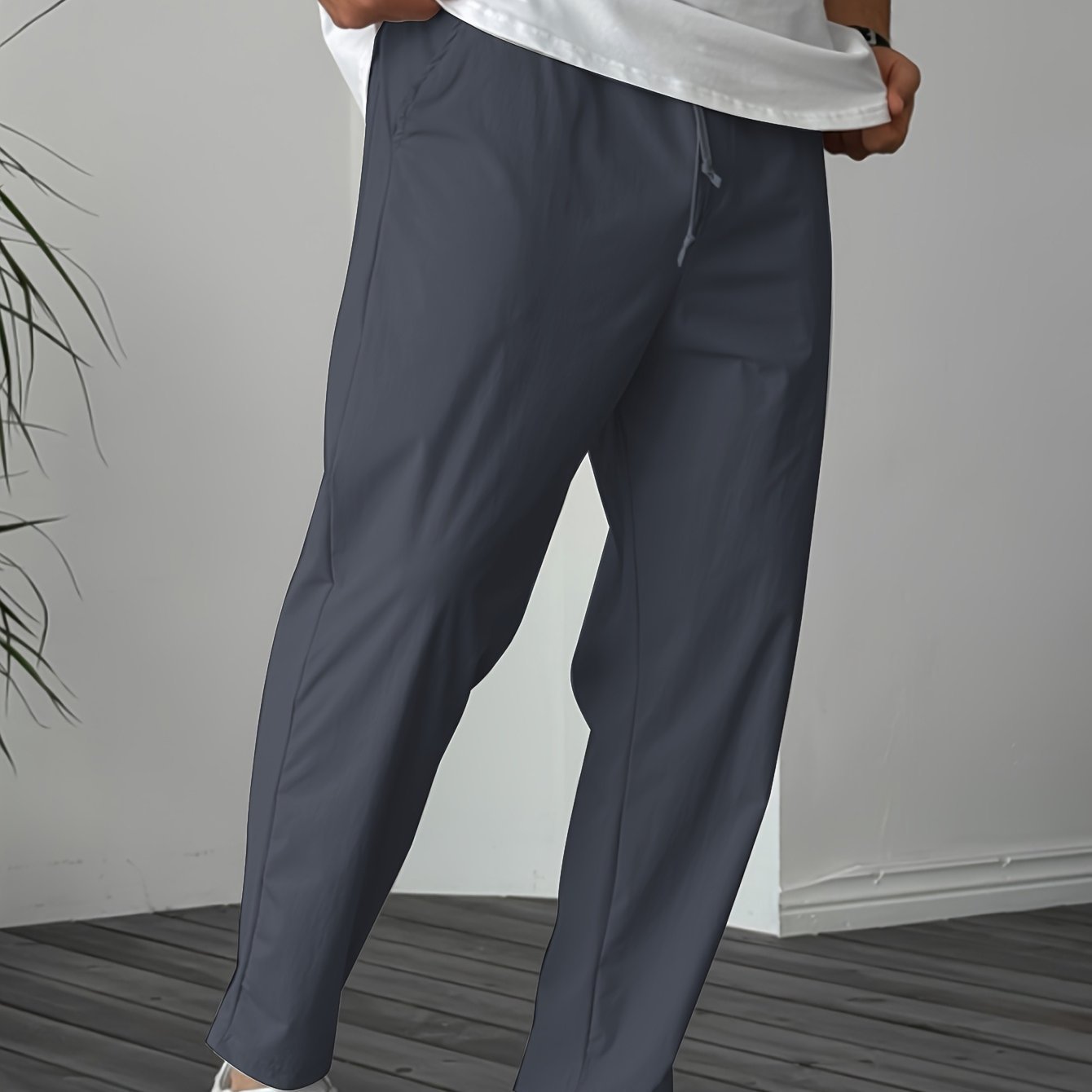 Men's Pure Color Ribbon Pocket Casual Drawstring Trousers