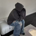 Retro Half Zipper Hooded Sweater Men's Lazy Knitted Cardigan Jacket