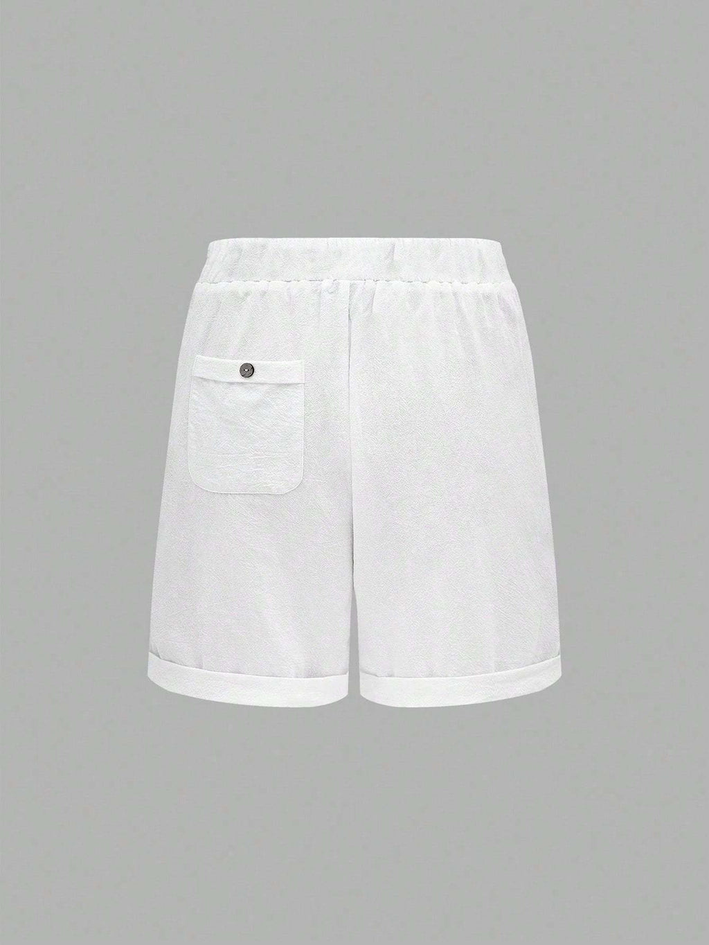 Solid Color Drawstring Shorts With Pockets, Summer Casual Wear