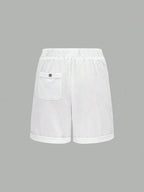 Solid Color Drawstring Shorts With Pockets, Summer Casual Wear