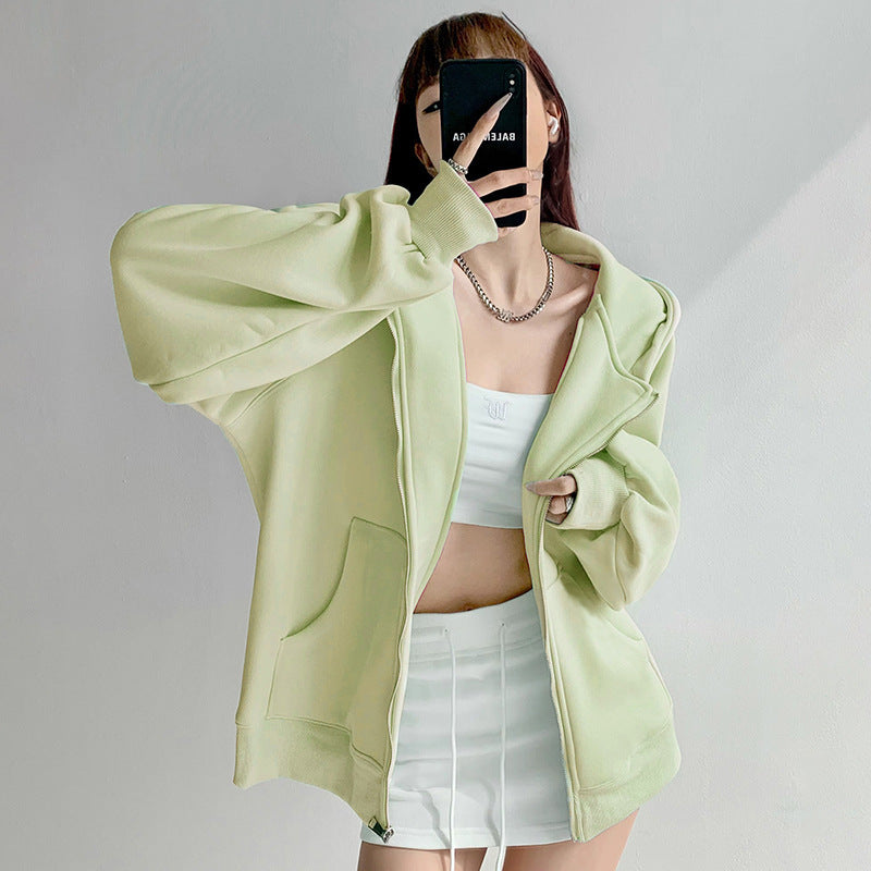 Women's Hooded Cardigan Loose-fitting Casual Pullover Coat